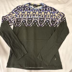 Just Cavalli Mens Long Sleeve Shirt Sz L Black With Bright pattern Detail F
